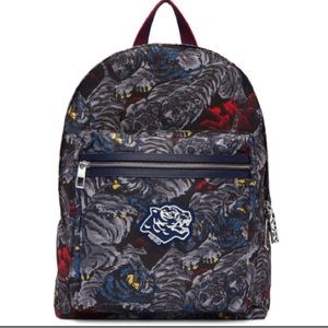 Kenzo Mens Backpack Flying Tiger Nylon Blue Gray Novelty Print School Bo…